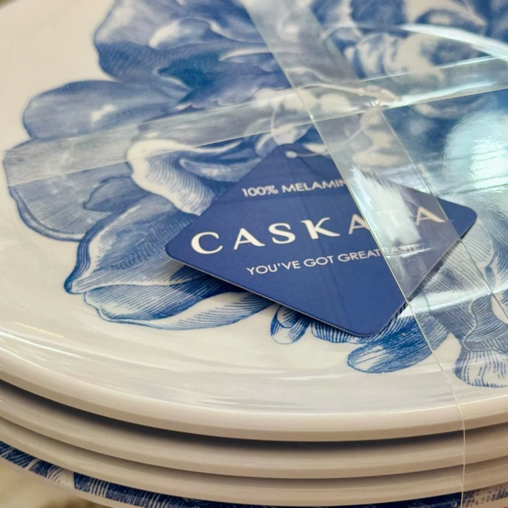 NWT Set of 4 Caskata Peony Blue Bloom Dinner Plates!